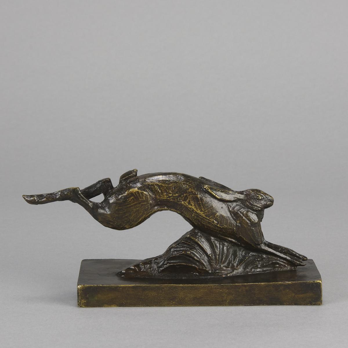 Art Deco Animalier Bronze Study Entitled "Running Hare" By Andre Becquerel