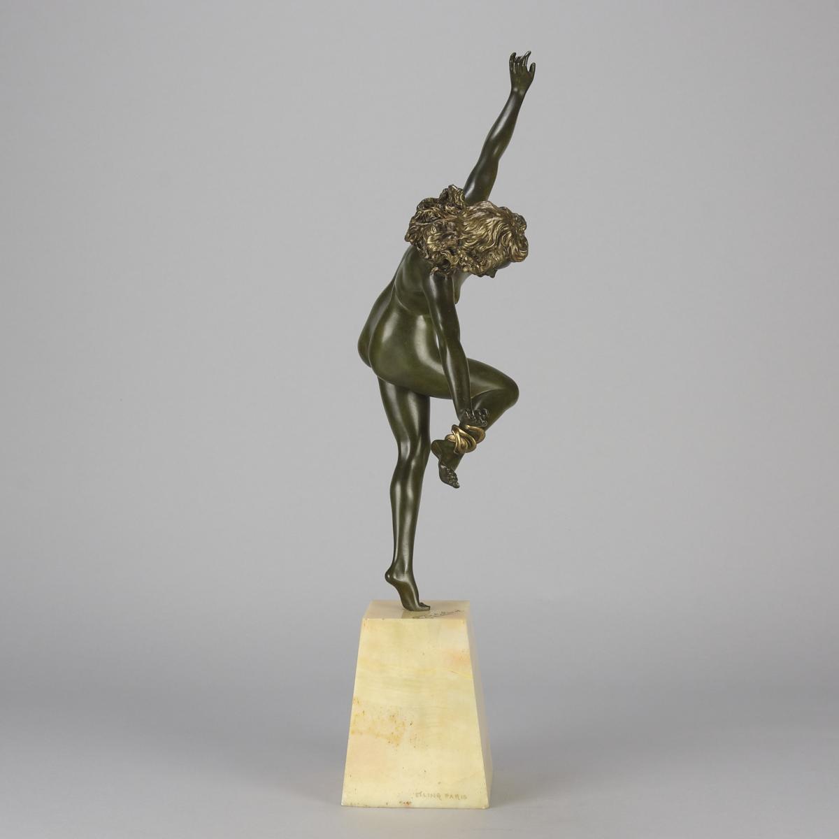 Early 20th Century French Bronze "Danseuse au Serpent" by Claire Colinet