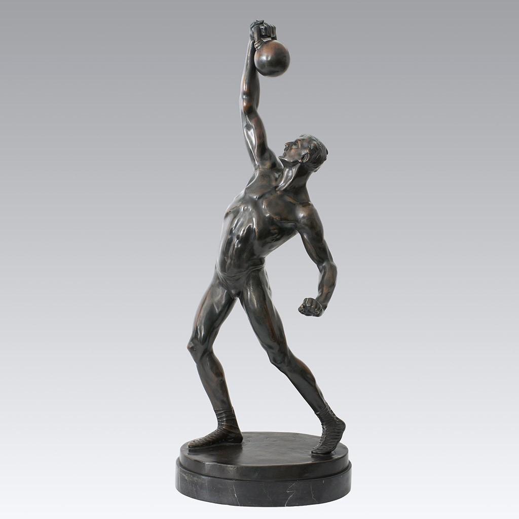 Art Deco Male Patinated Bronze Study Entitled 'Power Lifter' by Bruno Zach 