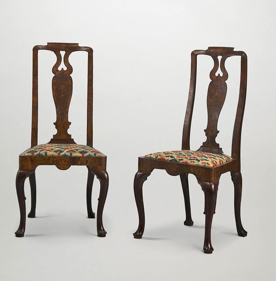 Walnut Side Chairs with Marquetry Inlay