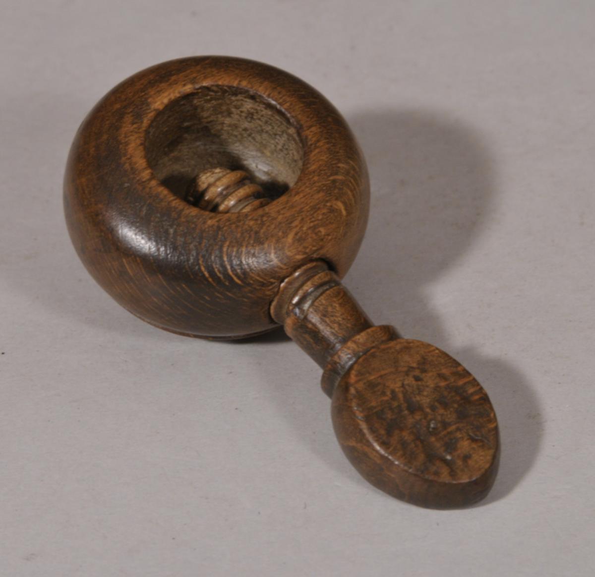 S/5800 Antique Treen 19th Century Small Victorian Beech Pocket Nutcracker