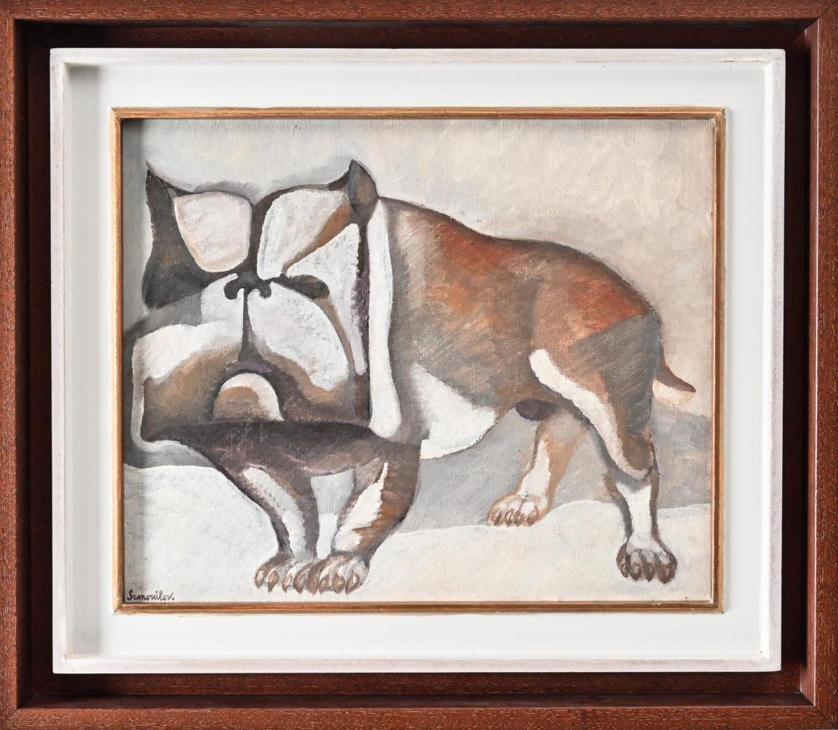 Oil on canvas of a bulldog by Henri Samouilov