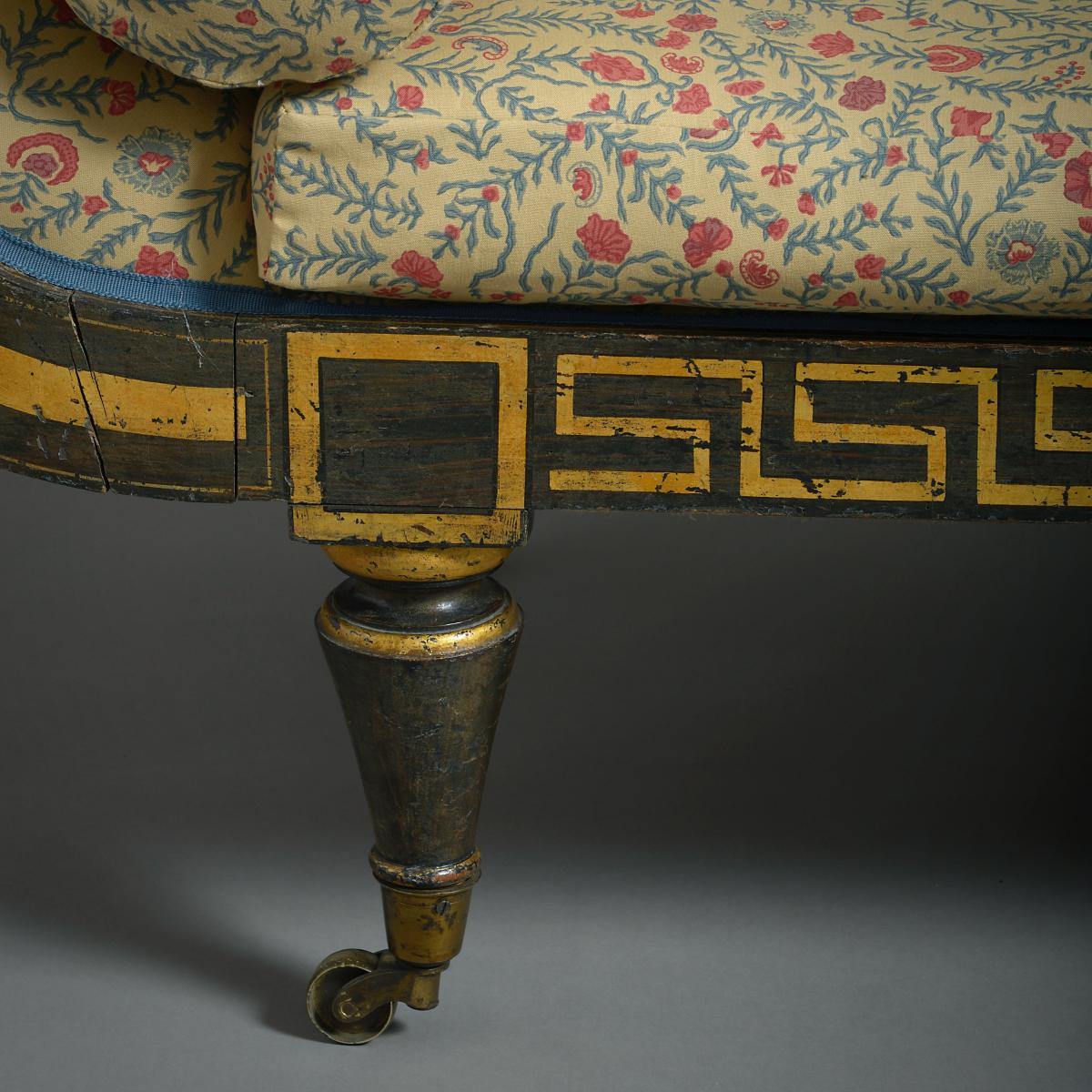 Pair of Regency Grained and Parcel-Gilt Chaise Longues