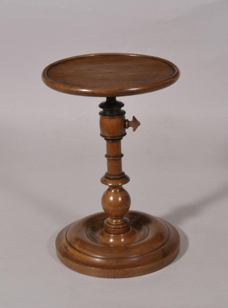 S/5784A Antique Treen Early 19th Century Fruitwood Adjustable Candle Stand