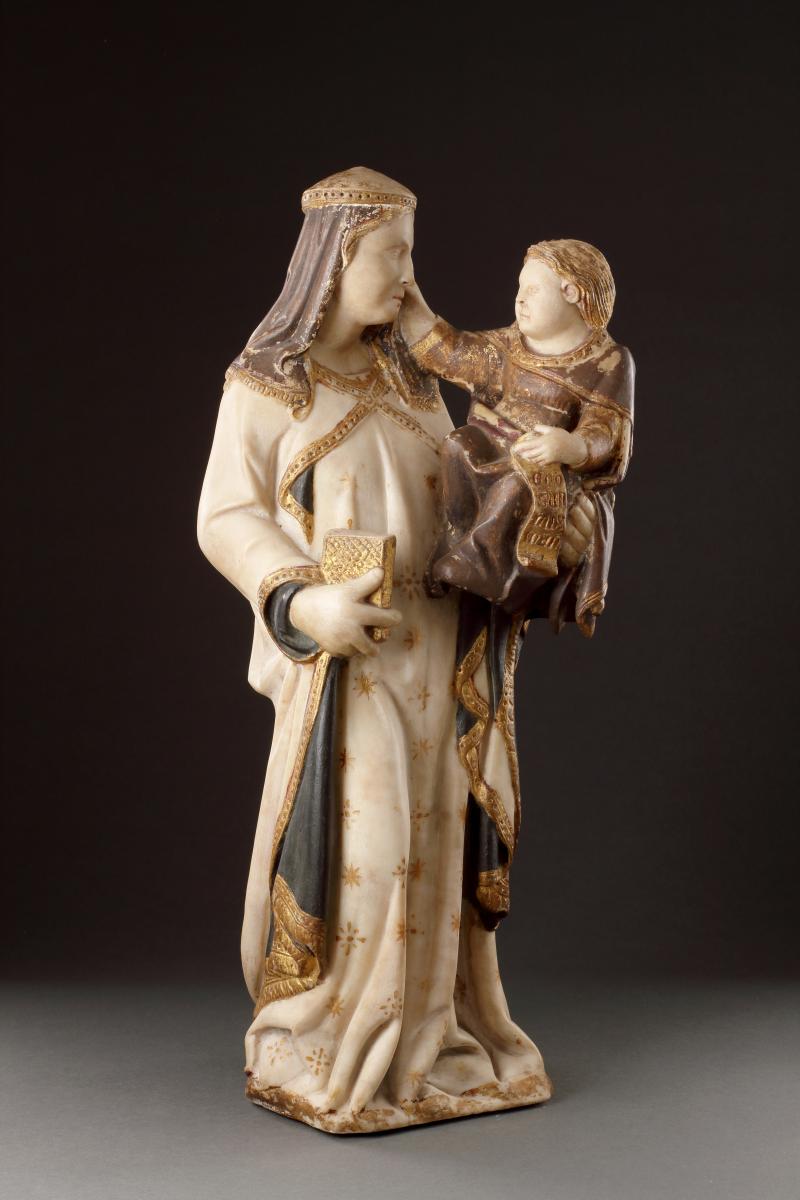 Polychrome and Parcel-Gilt Marble Group of the Virgin and Child