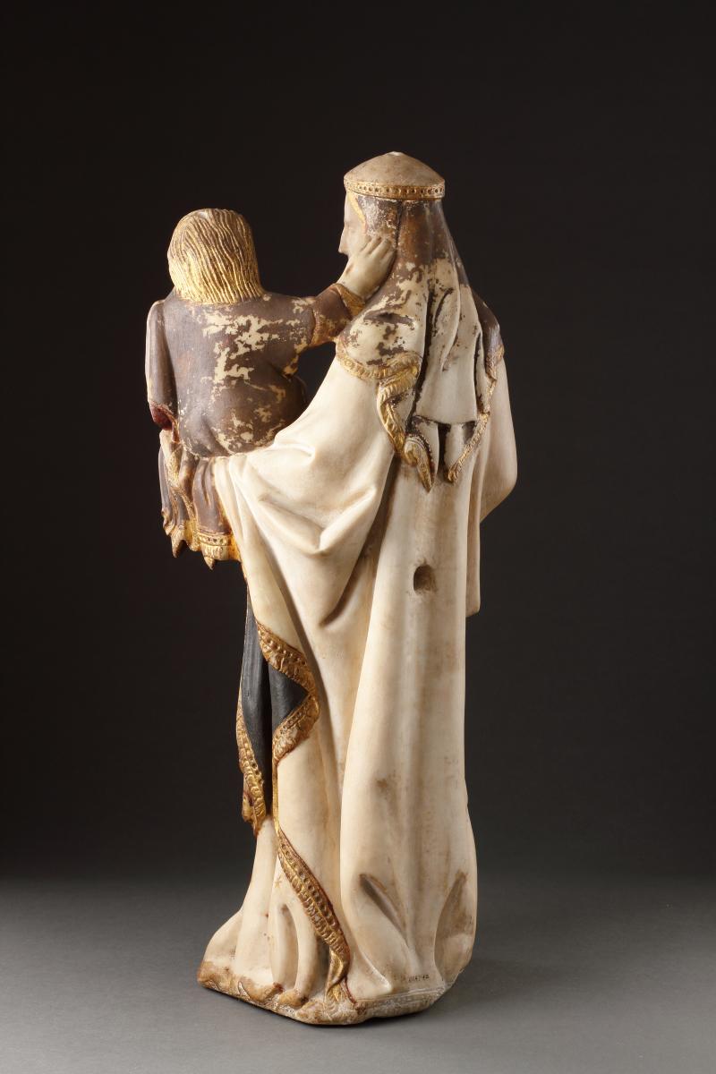 Polychrome and Parcel-Gilt Marble Group of the Virgin and Child