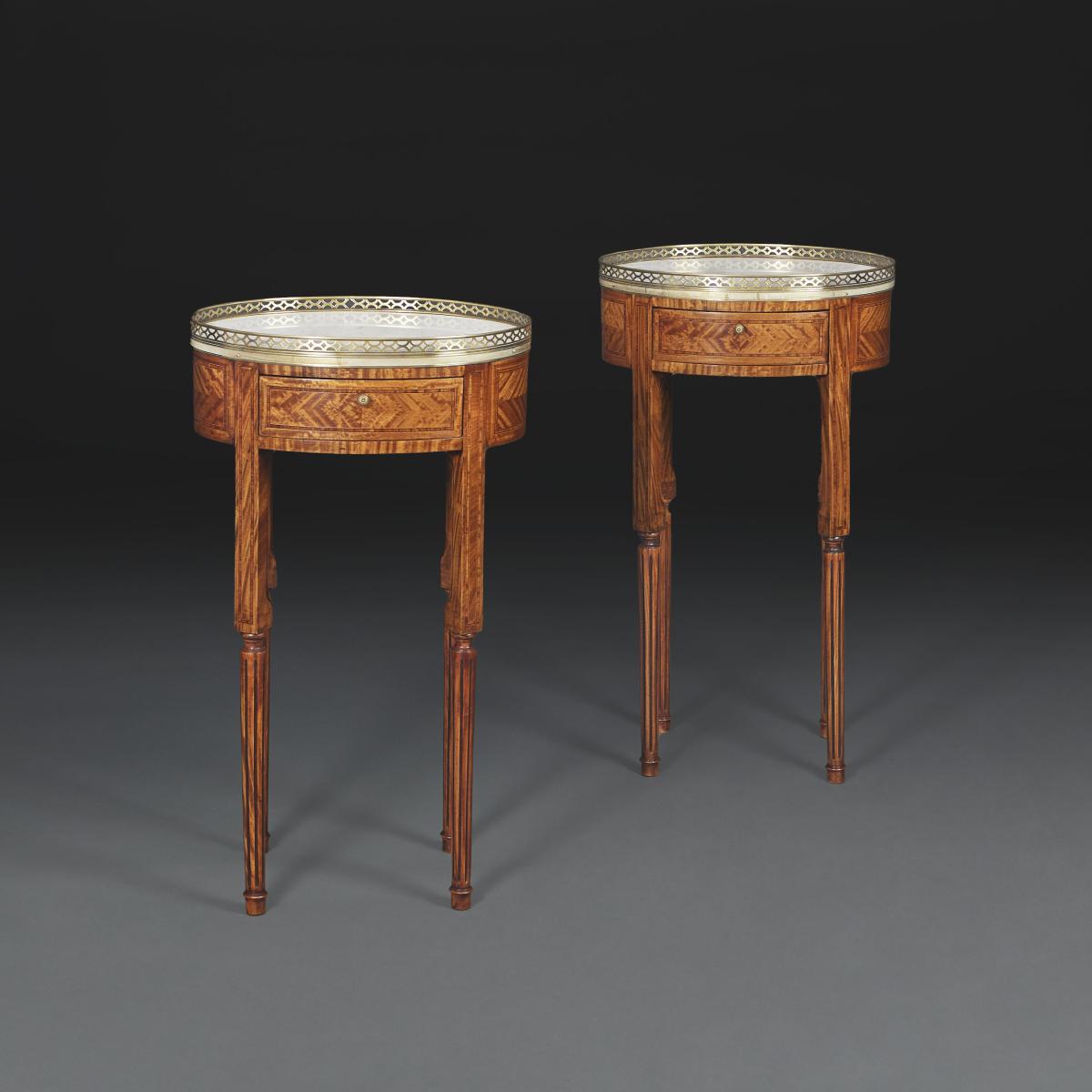 A Pair of Harewood and Rosewood Parquetry Occasional Tables