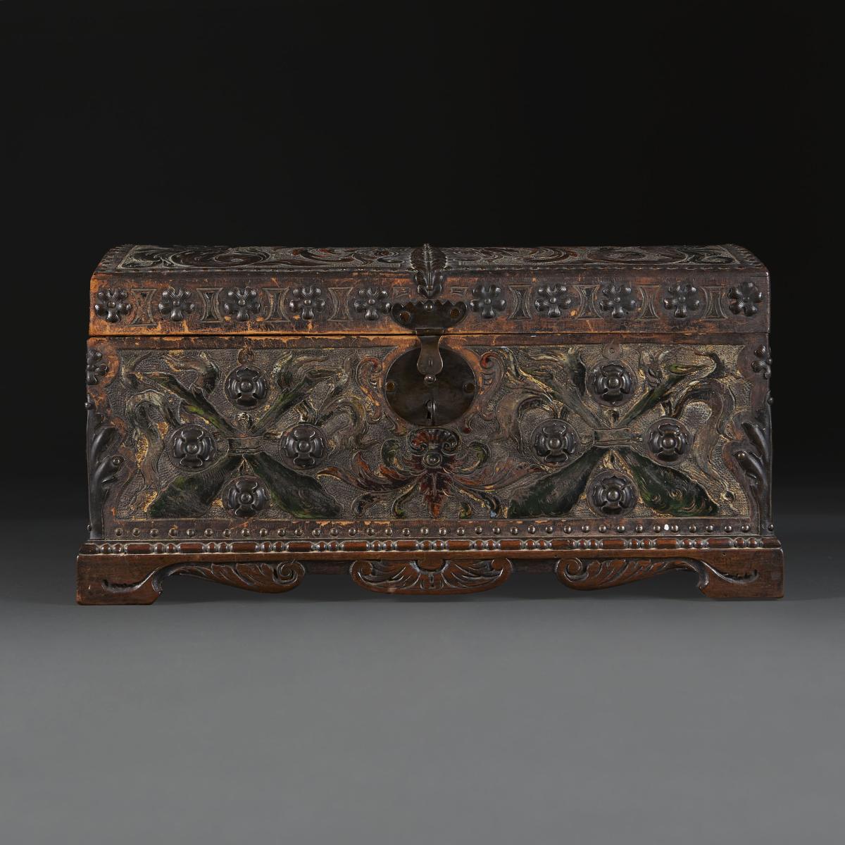 A 19th Century Spanish Tooled Leather Casket