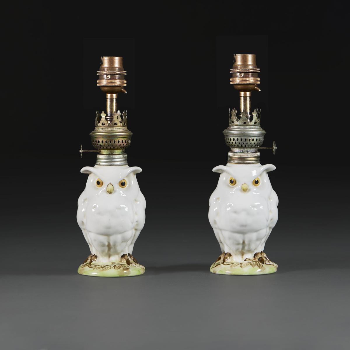 A Pair of Meissen Owl Lamps