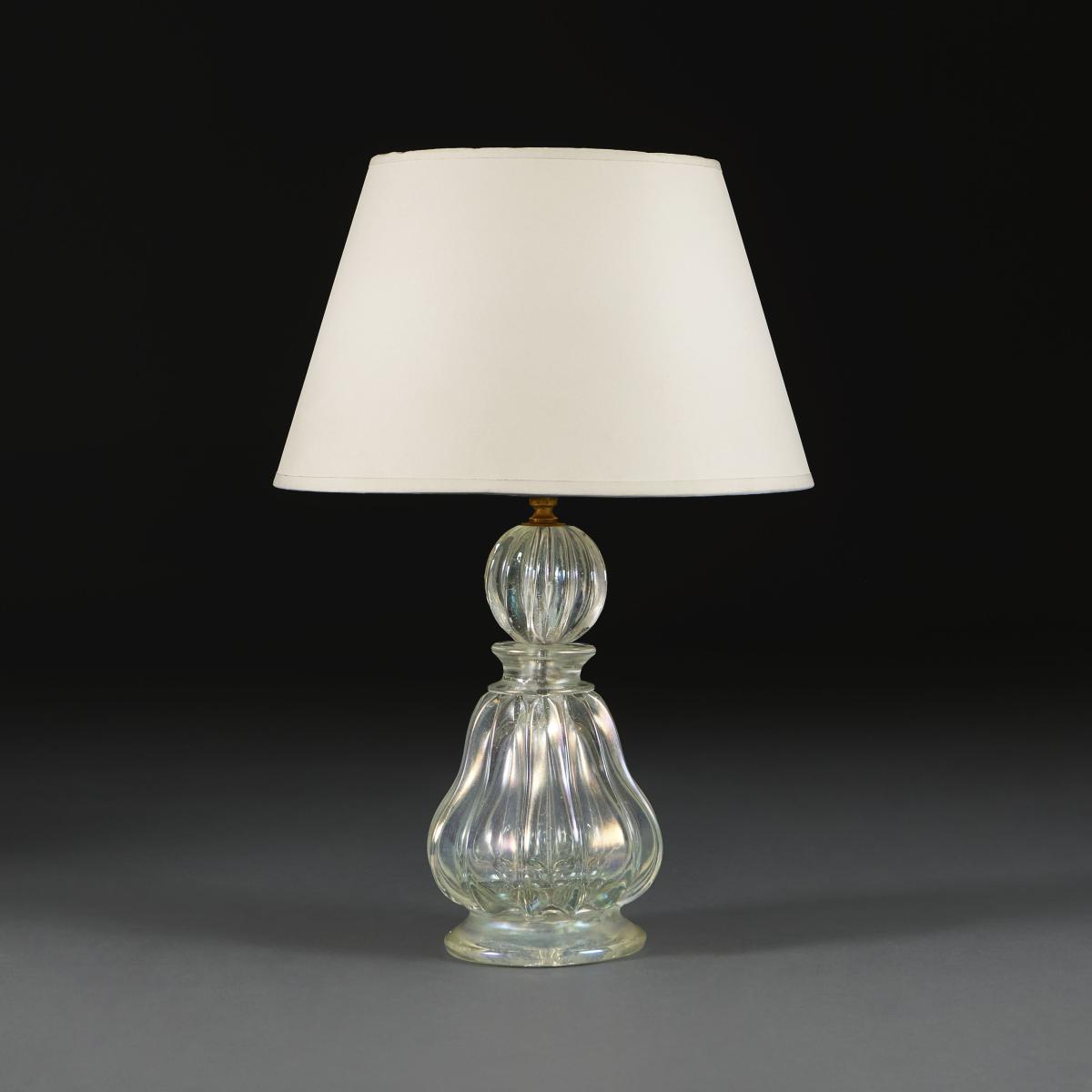 A Ribbed Iridescent Murano Glass Lamp