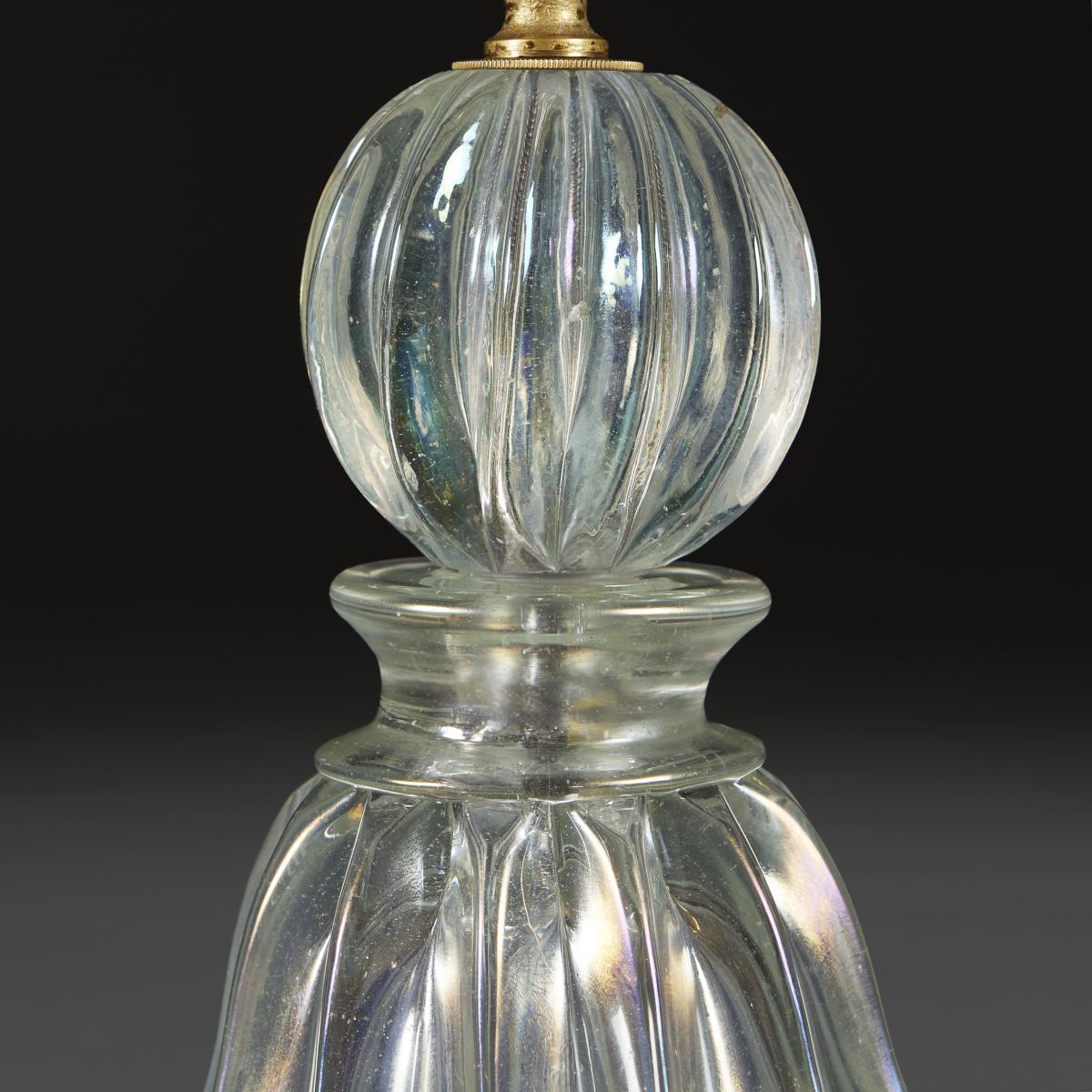 A Ribbed Iridescent Murano Glass Lamp