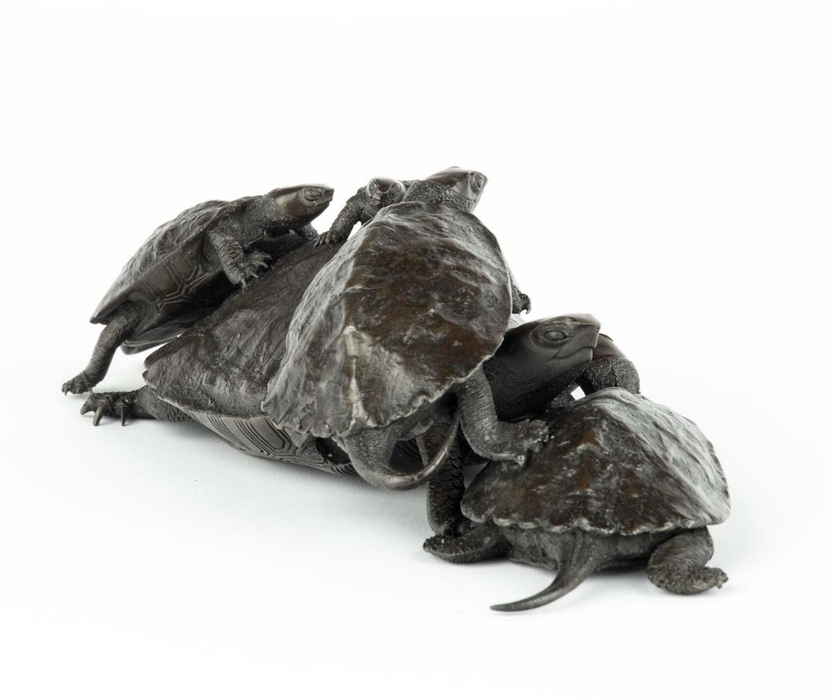 Charming Japanese Bronze Turtle Okimono by Seimin