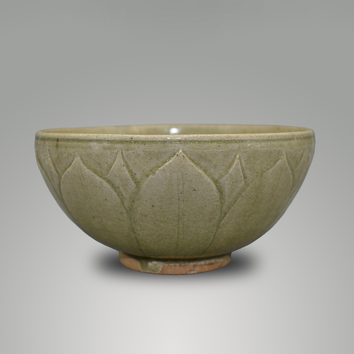 Green Glazed Bowl with Carved Lotus Petals