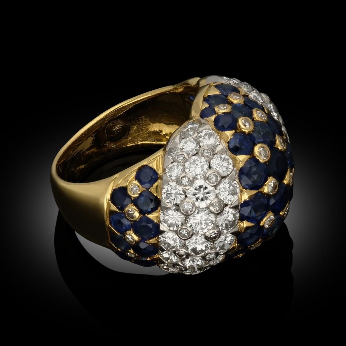 Tiffany & Co Diamond And Sapphire Bombé Ring In 18ct Gold Circa 1970s