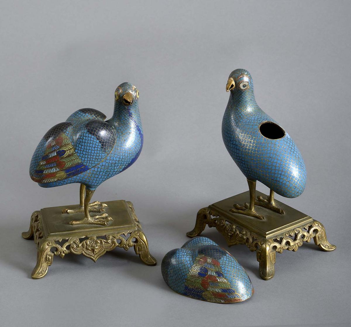 Pair of Chinese Cloisonne Quail