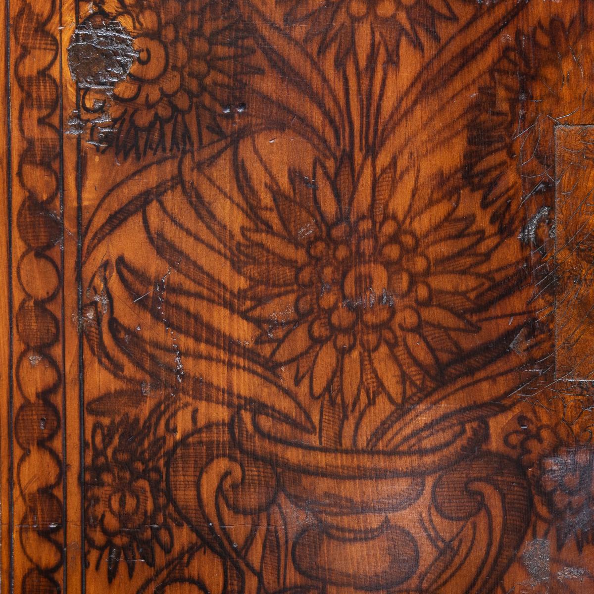 A good cedar or cypress, pen-work decorated table-cabinet, Alto Adige, North East Italy, circa 1600