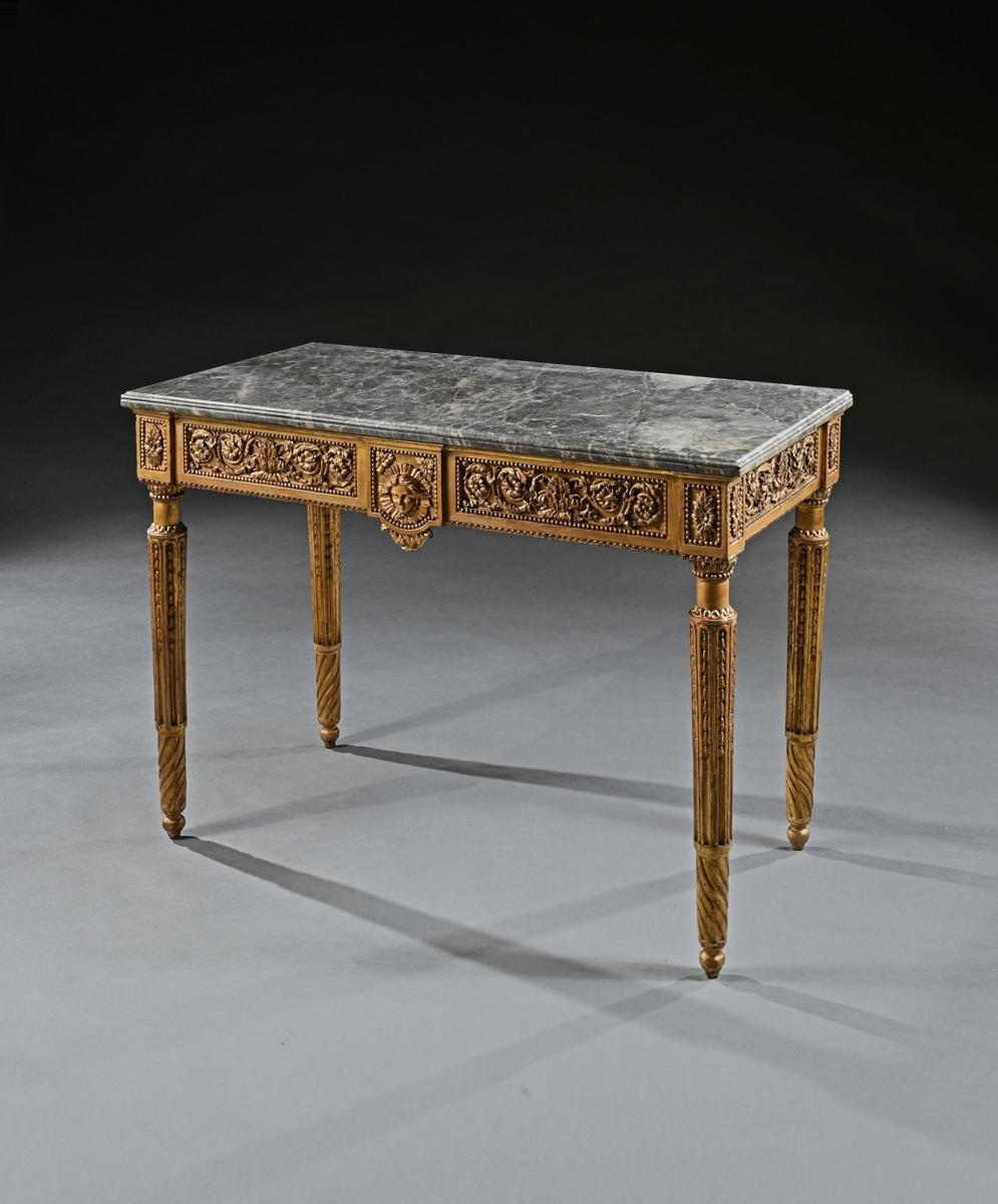Late 18th Century Italian Carved Giltwood Marble Top Console Table