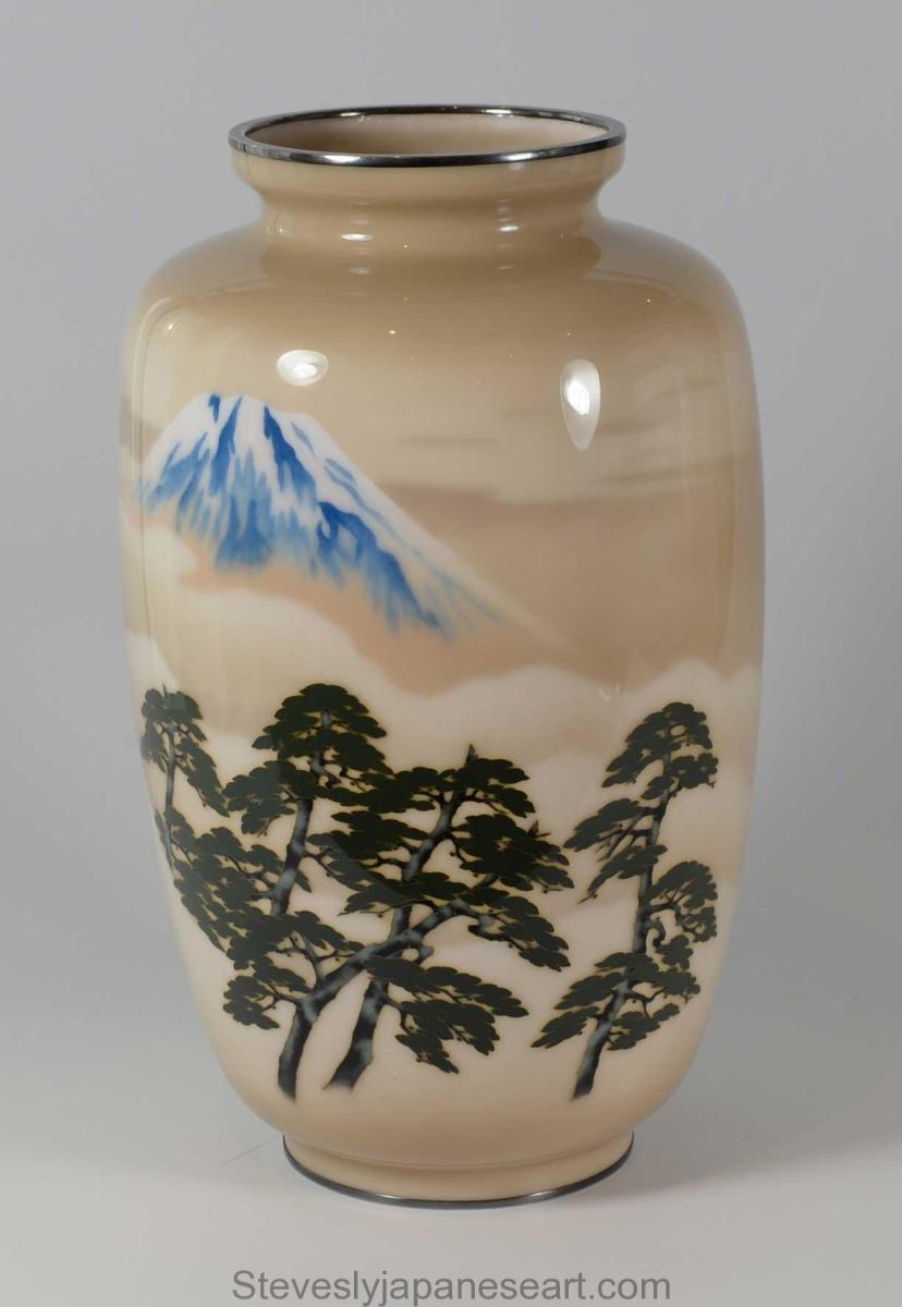 Large Japanese Cloisonne Enamel Vase – Mt Fuji – Ando Company
