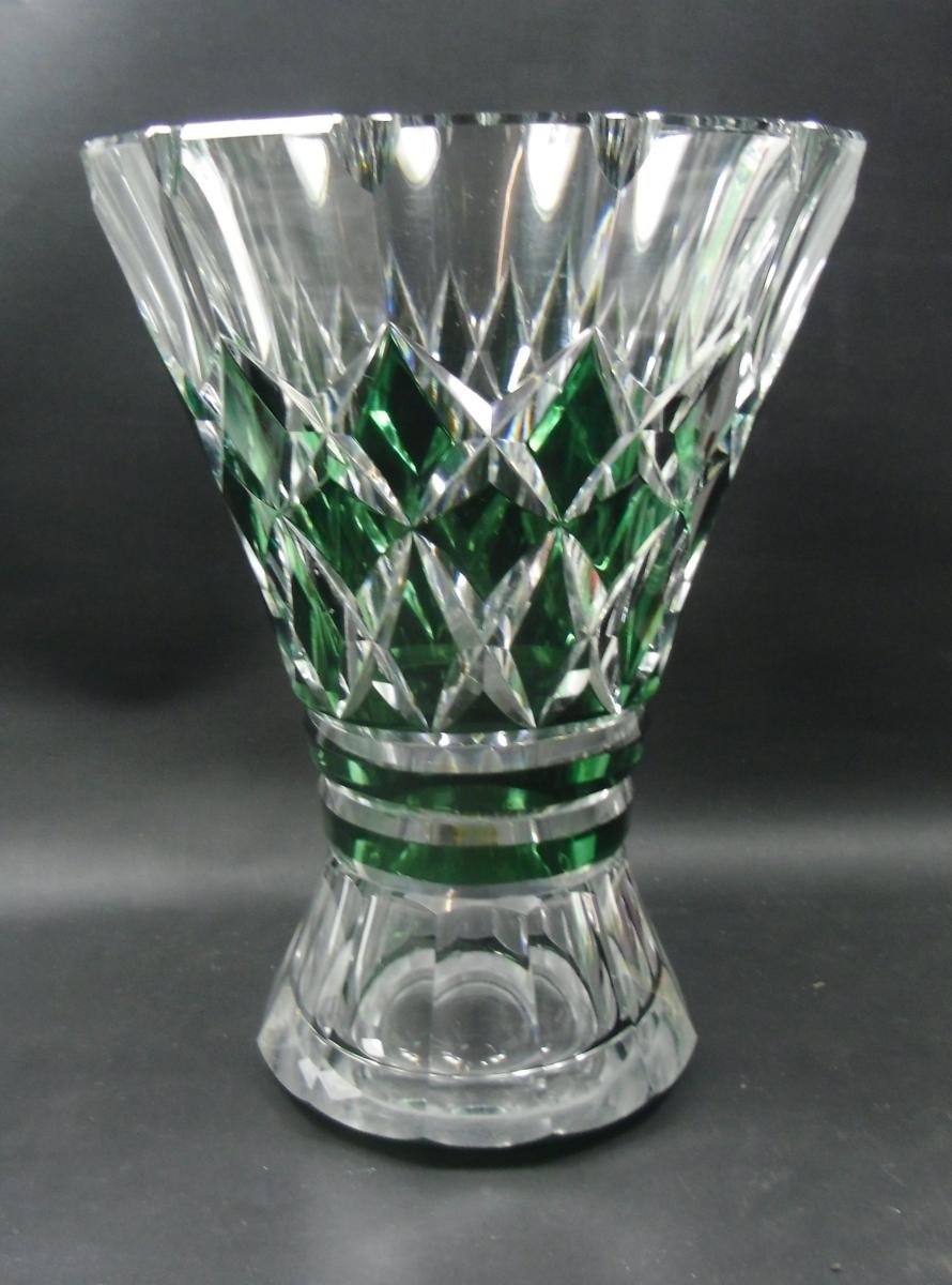 Heavy green over crystal glass vase, Charles Graffart for Val St. Lambert Belgium circa 1935