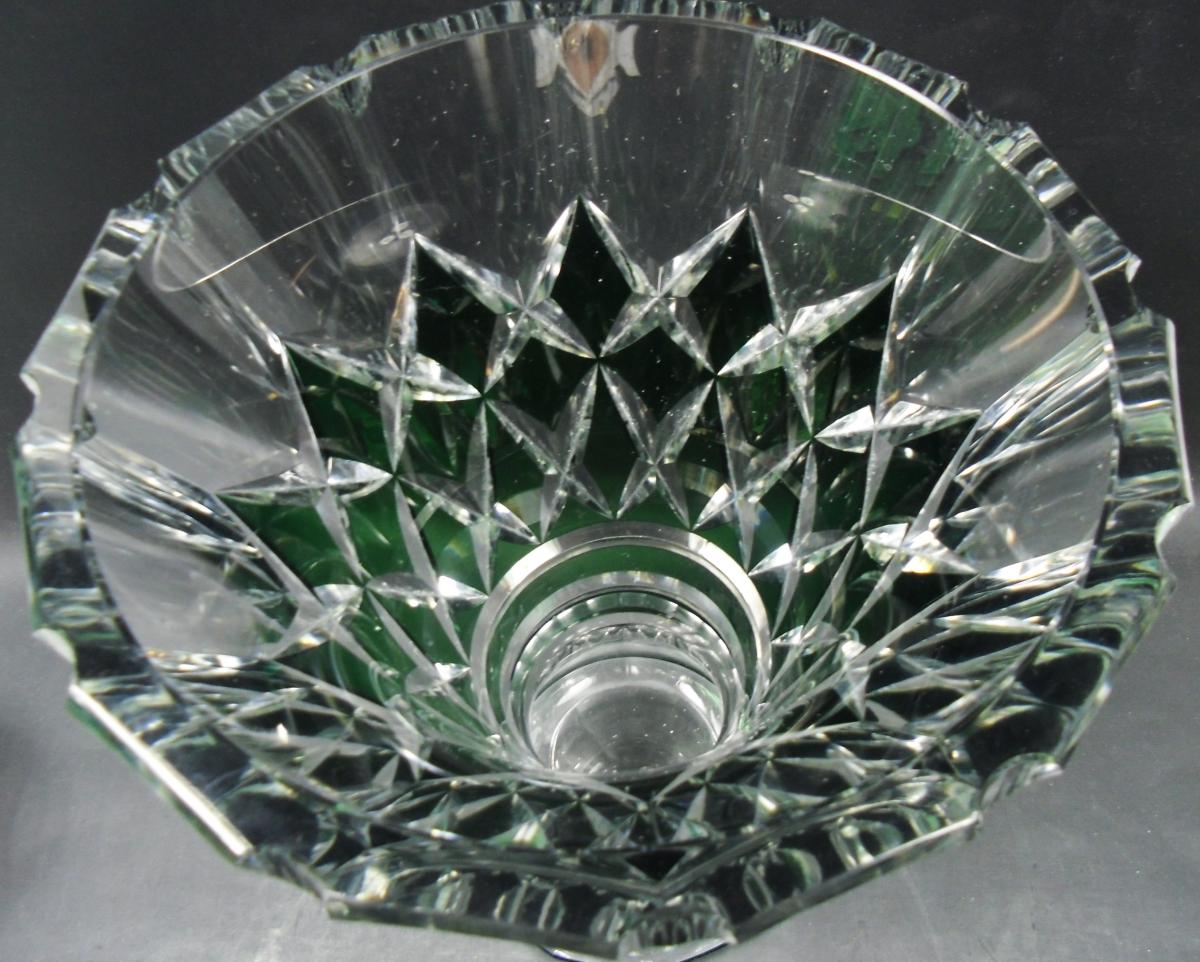 Heavy green over crystal glass vase, Charles Graffart for Val St. Lambert Belgium circa 1935