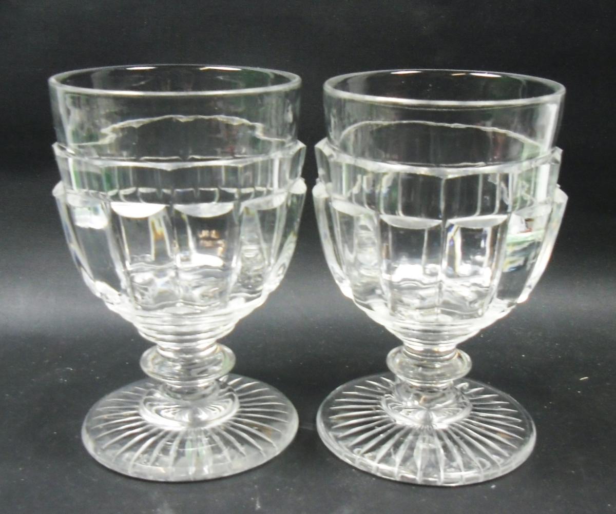 Pair of pillar cut crystal glass rummers, English circa 1820