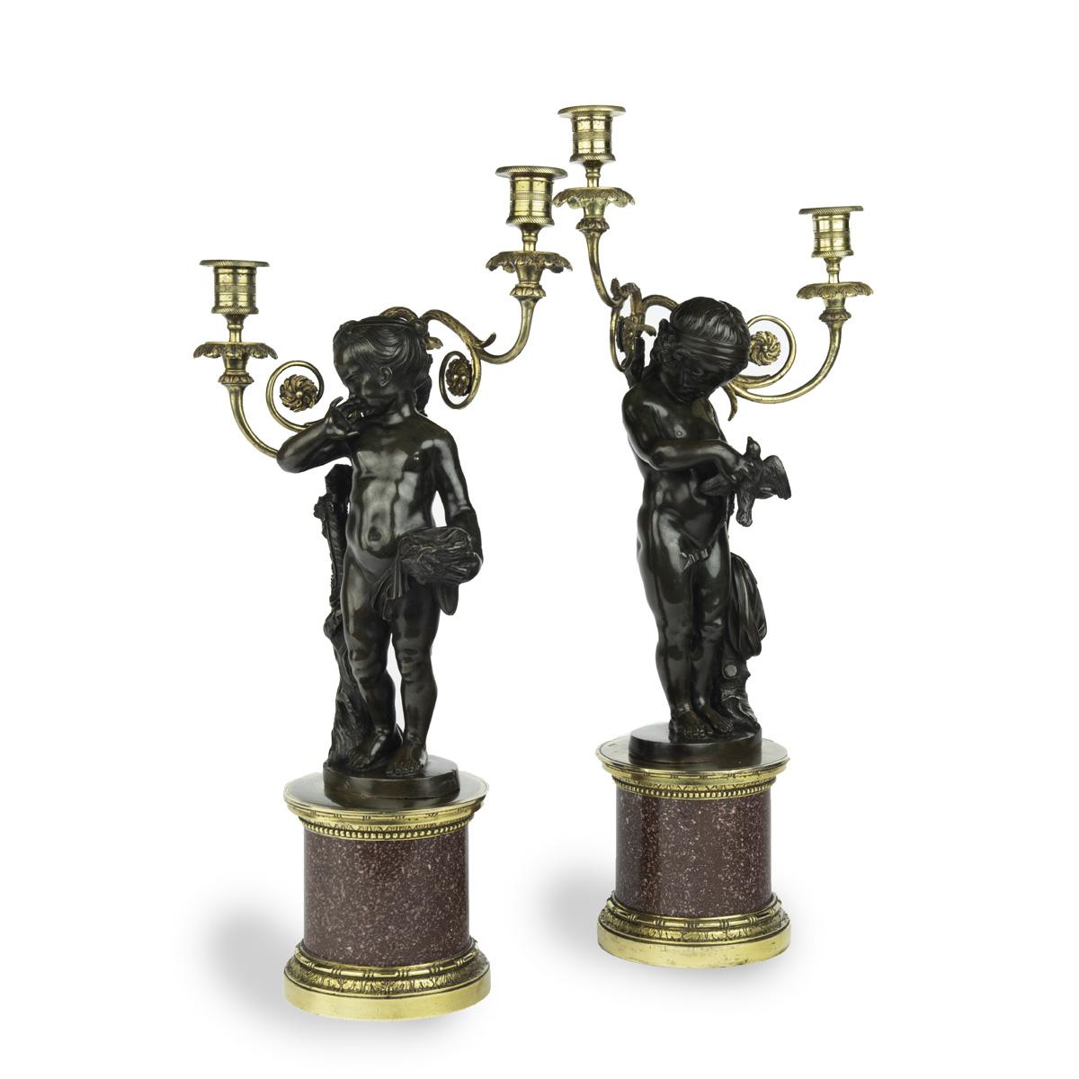 Egyptian porphyry and bronze candelabra
