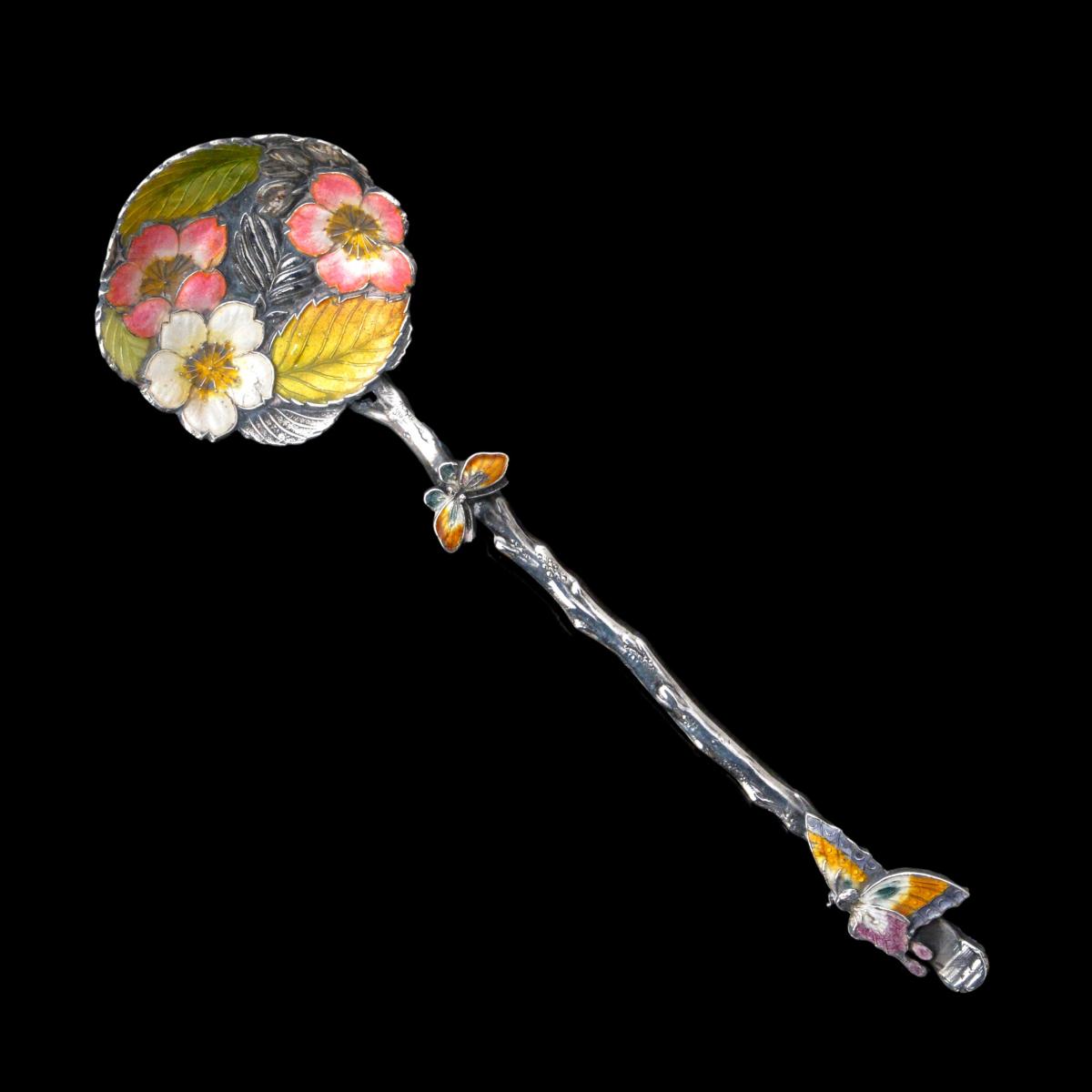Japanese silver and enamel butterfly spoon
