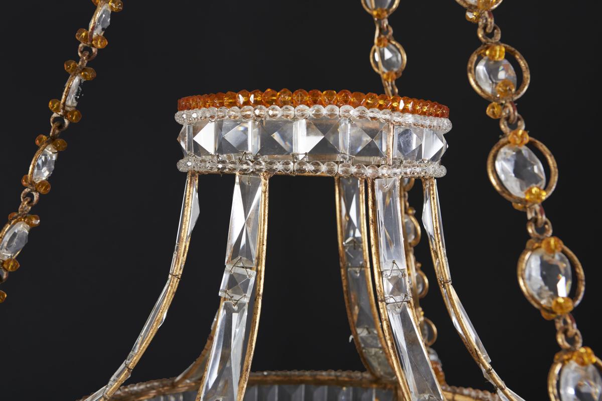 Amber and Clear Glass Beaded Hanging Lantern