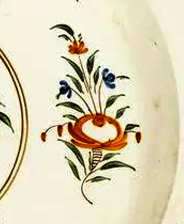 English Creamware Dish with Polychrome Botanical Decoration, Circa 1790