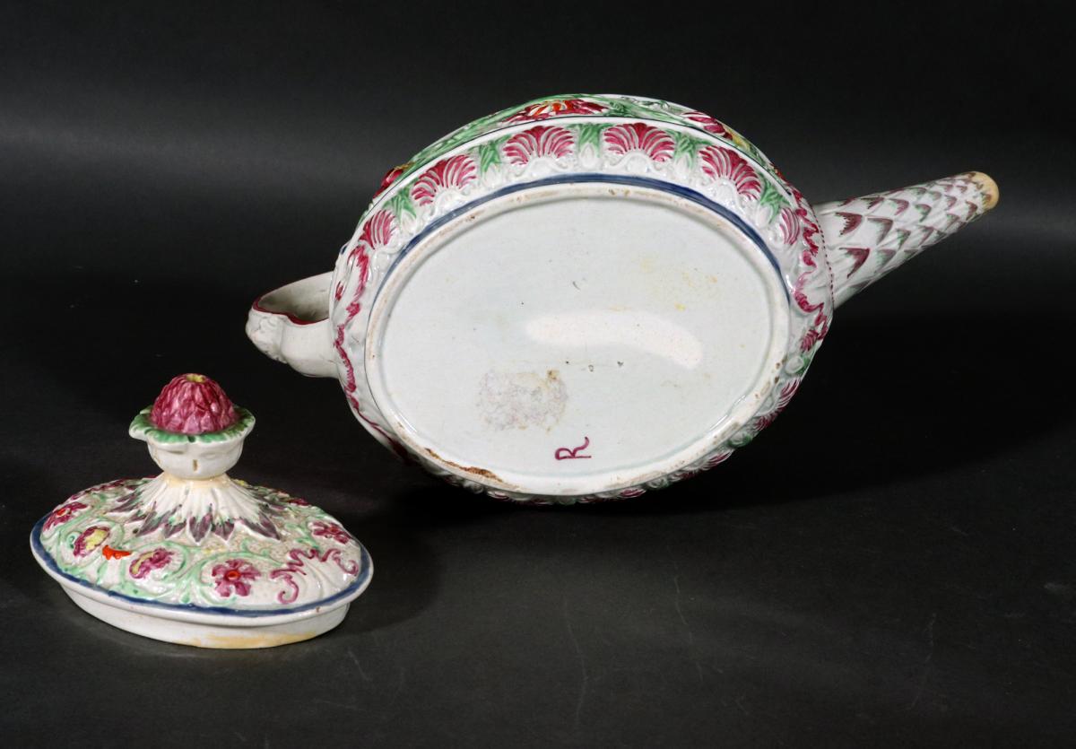 Painted Botanical Pearlware Teapot