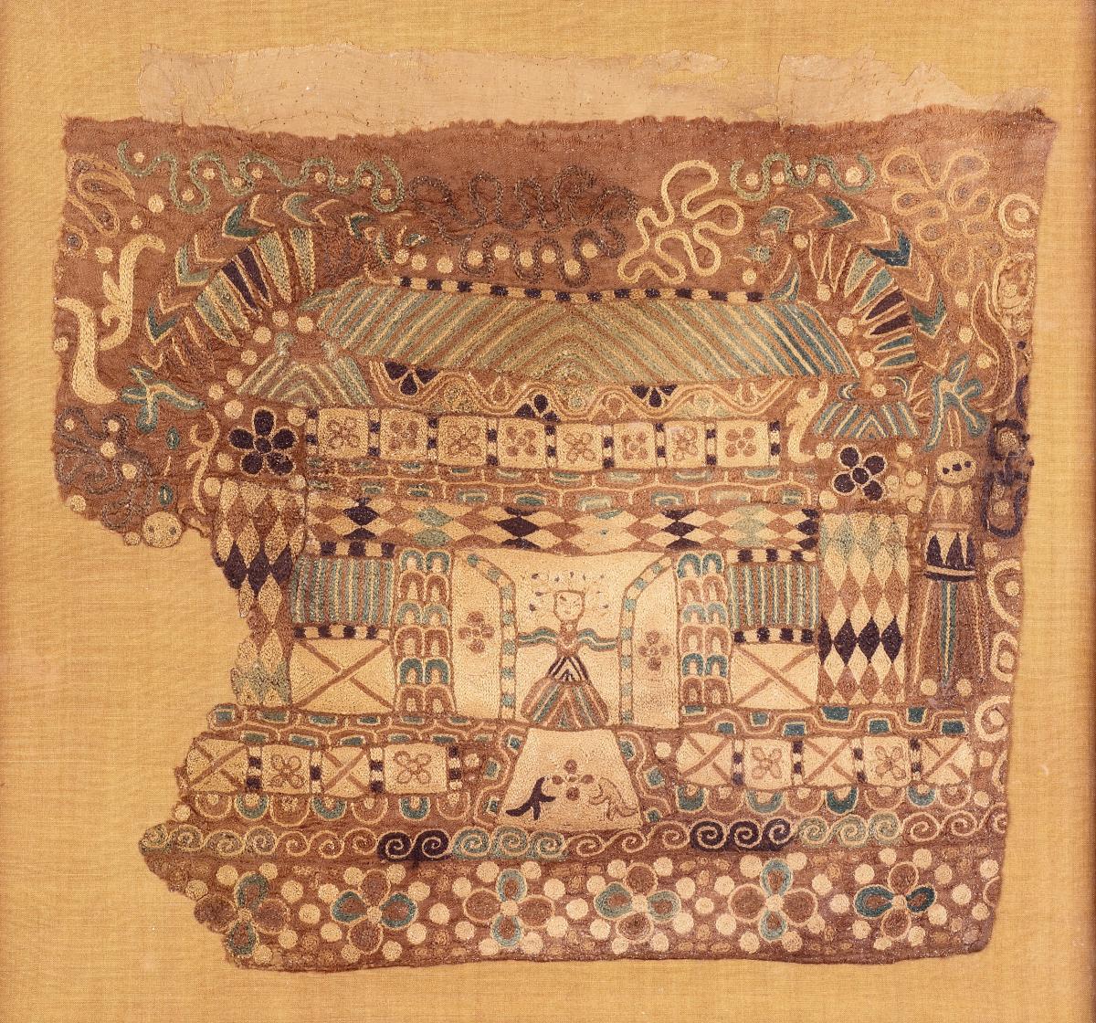 Textile with a Scene of a Woman Opening a Door