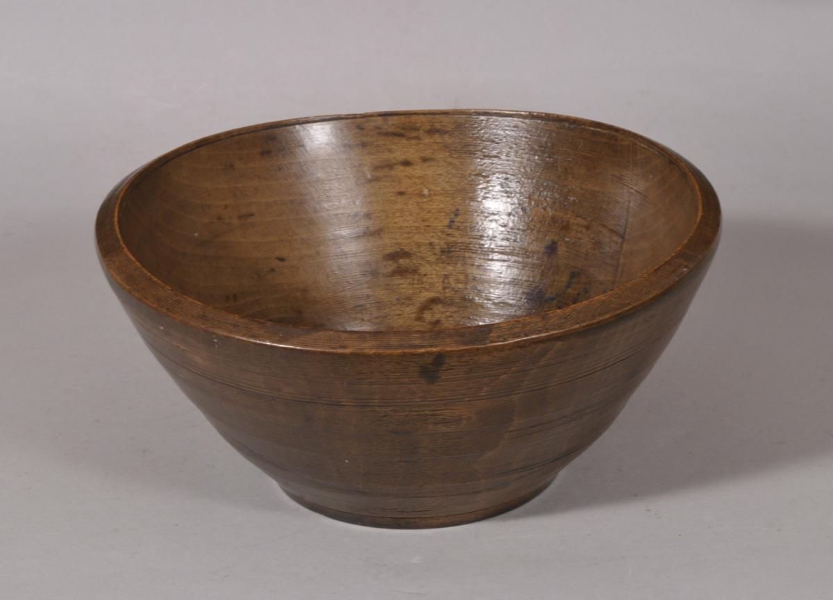 S/5771 Antique Treen Early 19th Century Deep Angled Sycamore Bowl