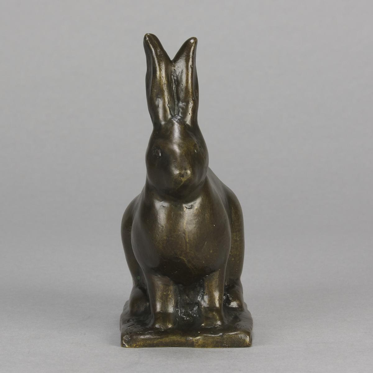 Early 20th Century Bronze Study entitled "Alert Seated Rabbit" Gunnar Nilsson