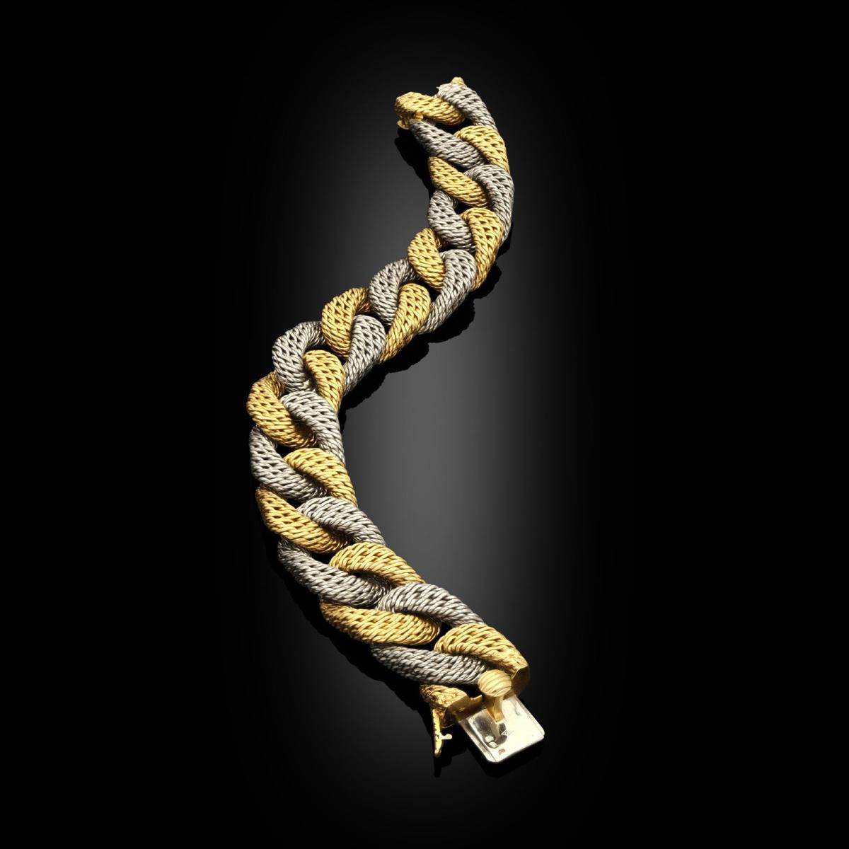Georges Lenfant Bi-Colour 18ct Yellow Gold & Platinum Paillette Collection Curb Link Bracelet