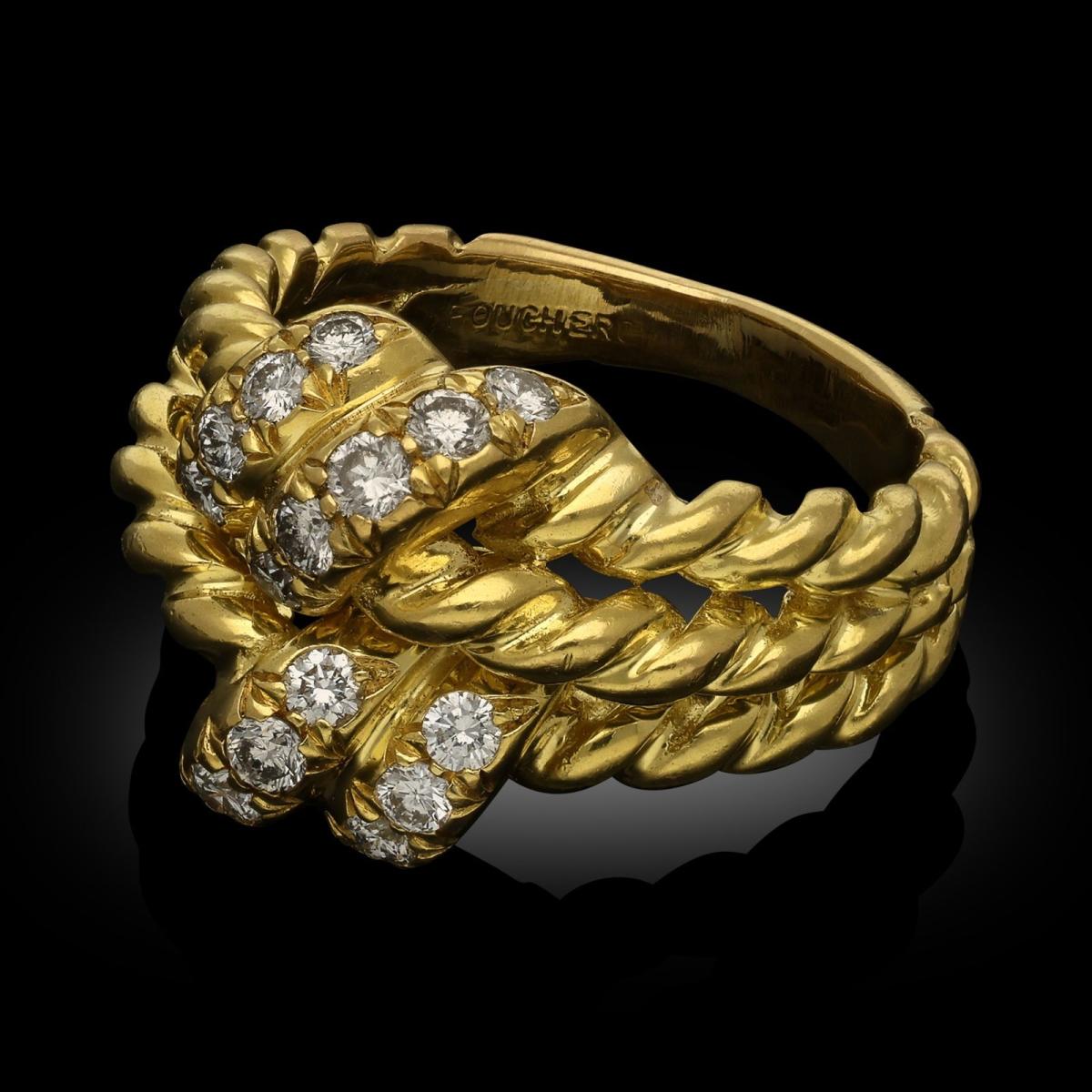 18ct Yellow Gold And Diamond Double Knot Ring