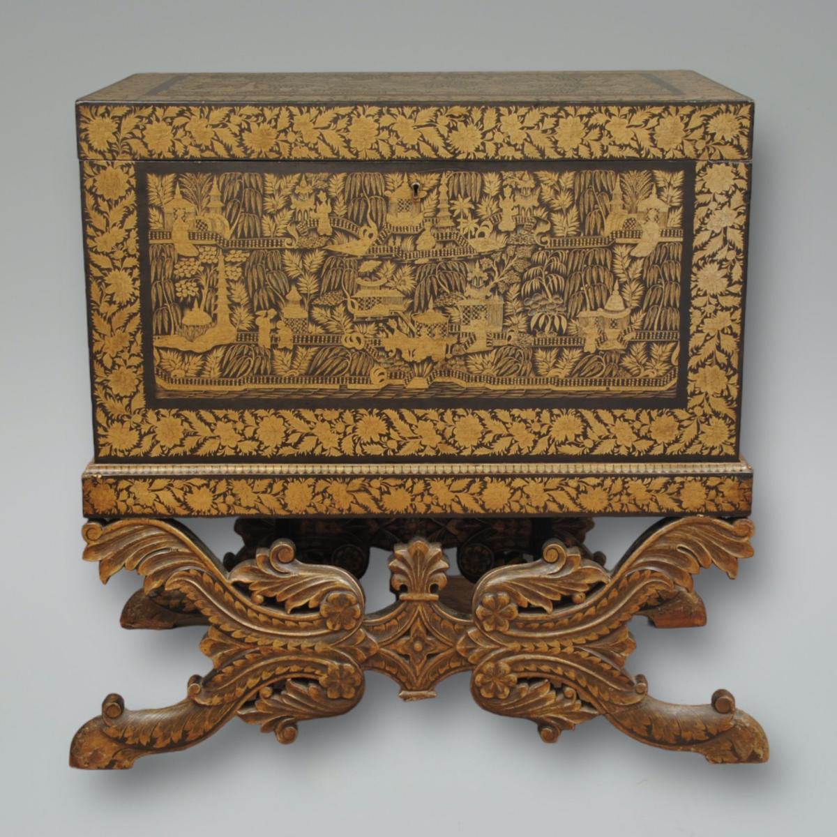 19th Century Anglo Indian Lacquer Trunk on Stand