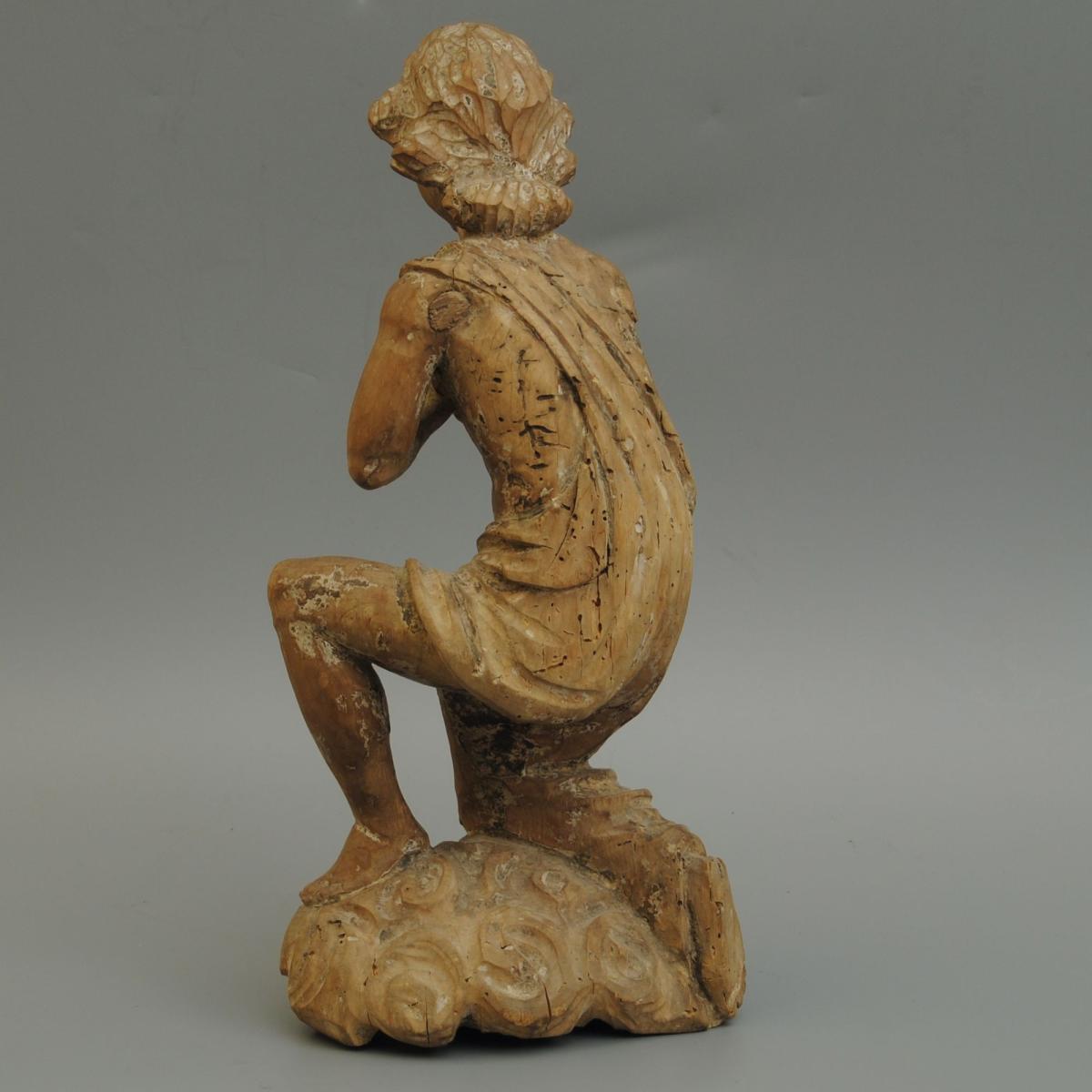 Carved Continental Figure of a Kneeling Saint
