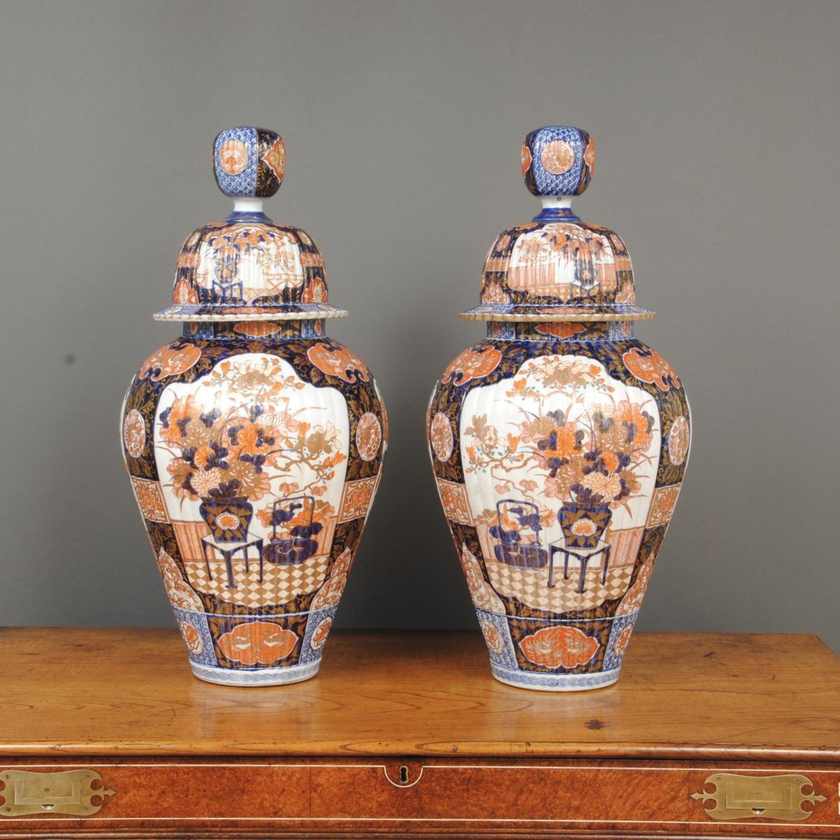 Large Pair of Japanese Imari Vases