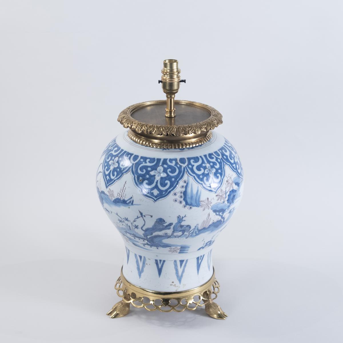 Late 17th Century Dutch Delft Blue and White Vase as a Lamp