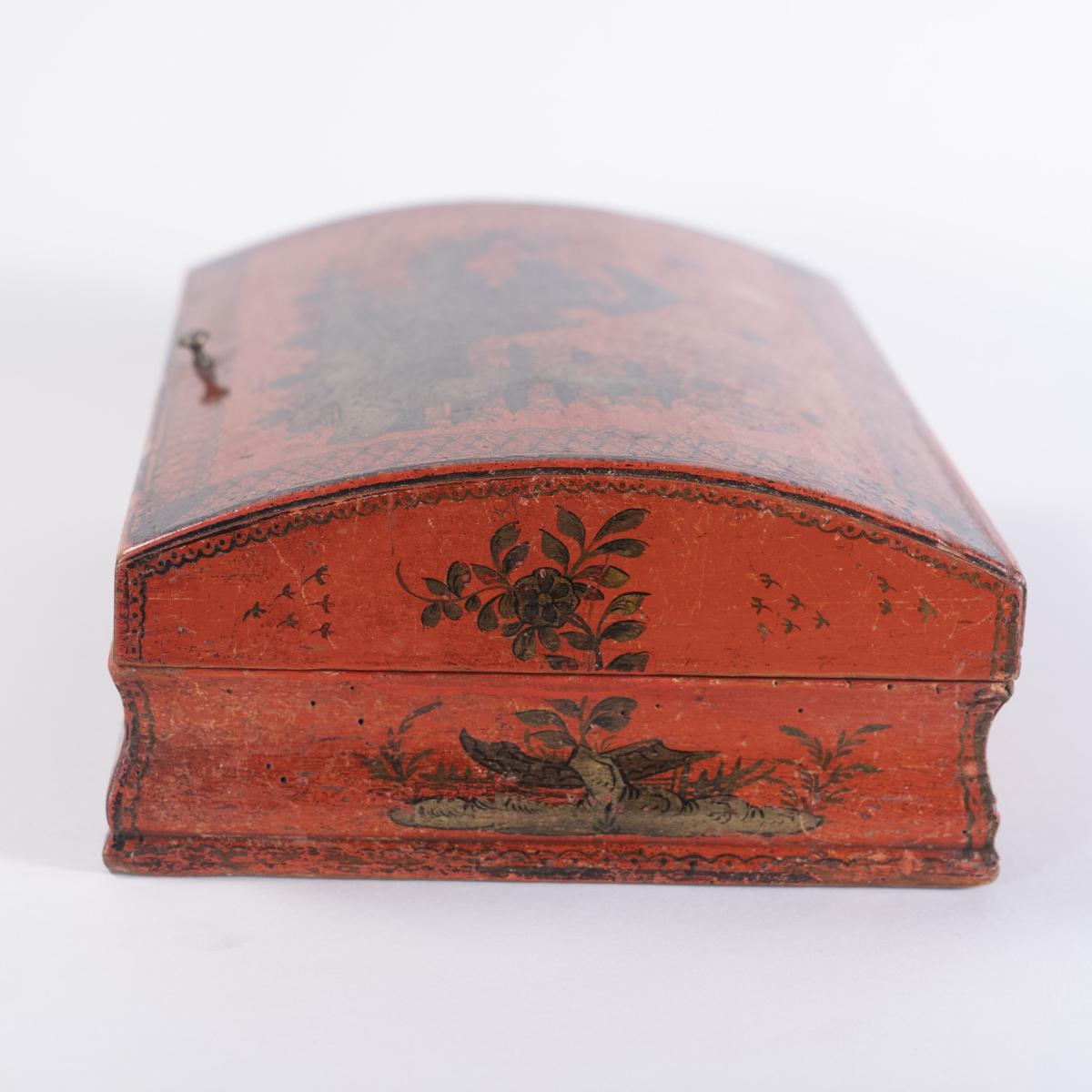 An early 18 century red lacquered bath box circa 1720 to 1750