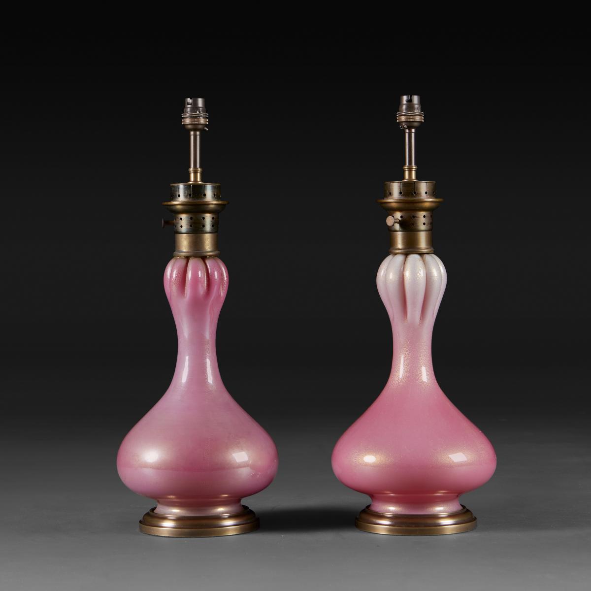 Pink Murano Glass Lamps by Seguso