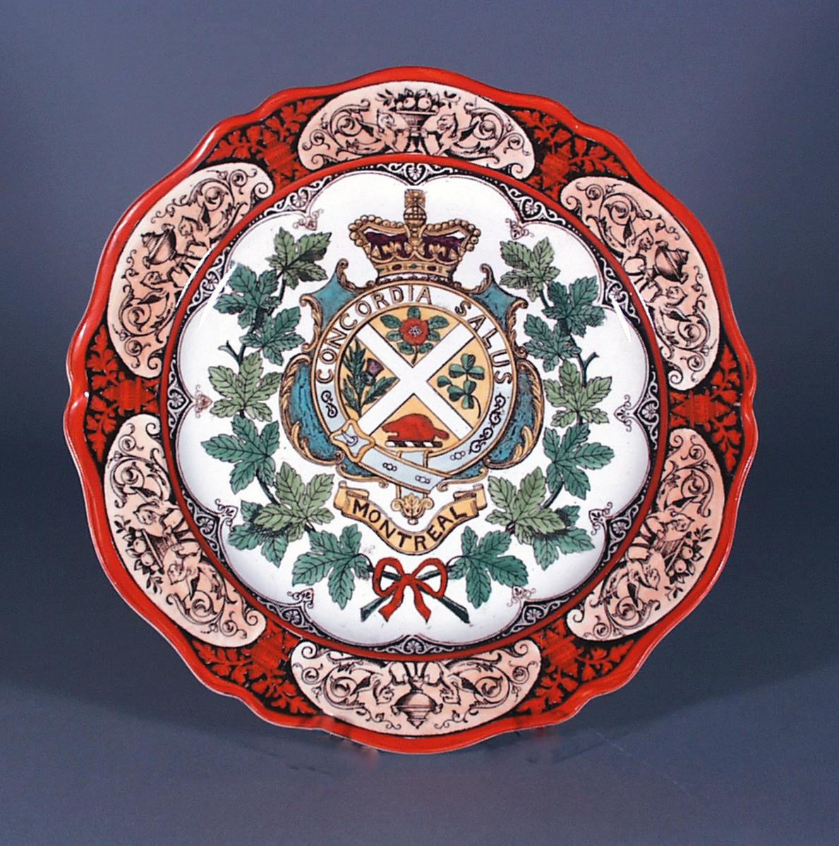 Wedgwood Canadian Series Pottery Plate with Coat of Arms of Montreal.  Wedgwood Pottery.  Dated 1913.