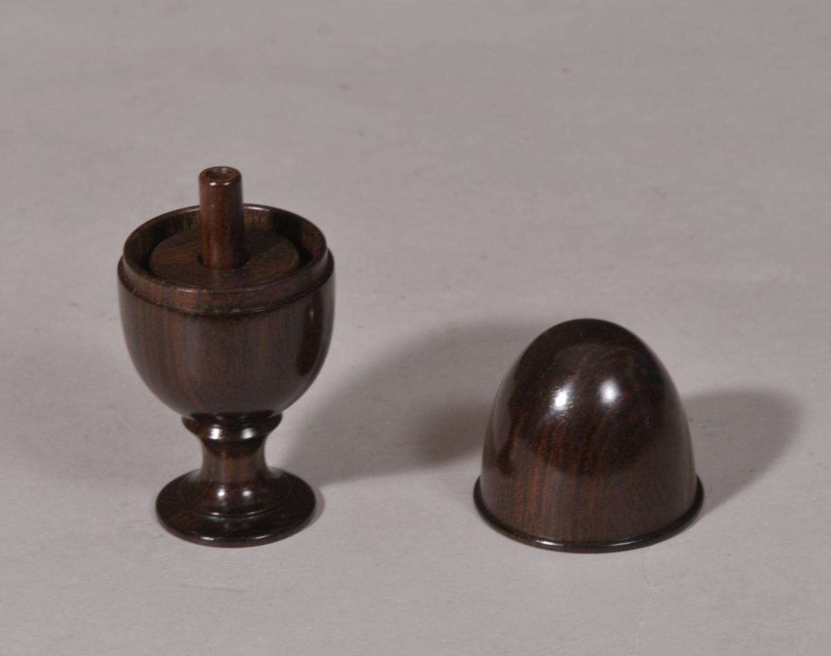 S/5842 Antique Treen 19th Century Laburnum Wood Needle and Silken Thread Container