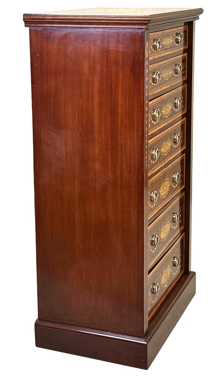 19th Century Mahogany & Satinwood Wellington Chest Of Drawers