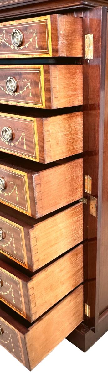 19th Century Mahogany & Satinwood Wellington Chest Of Drawers