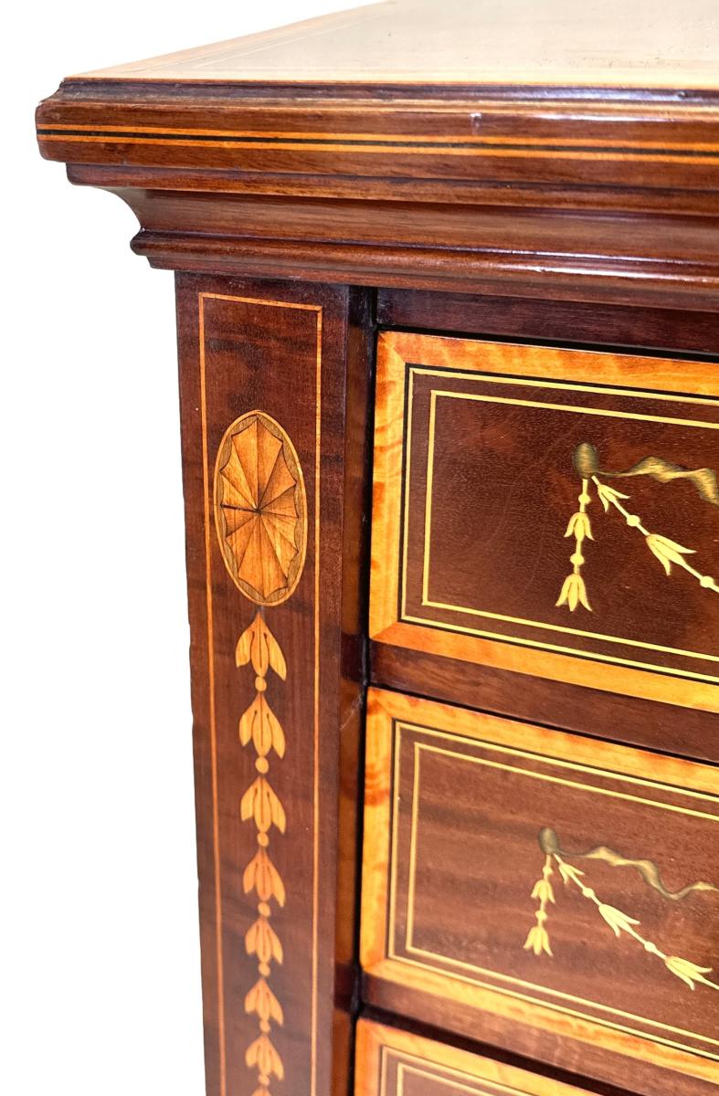 19th Century Mahogany & Satinwood Wellington Chest Of Drawers