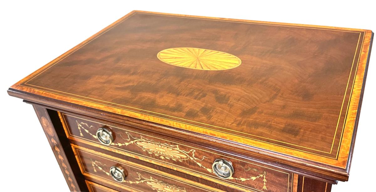 19th Century Mahogany & Satinwood Wellington Chest Of Drawers