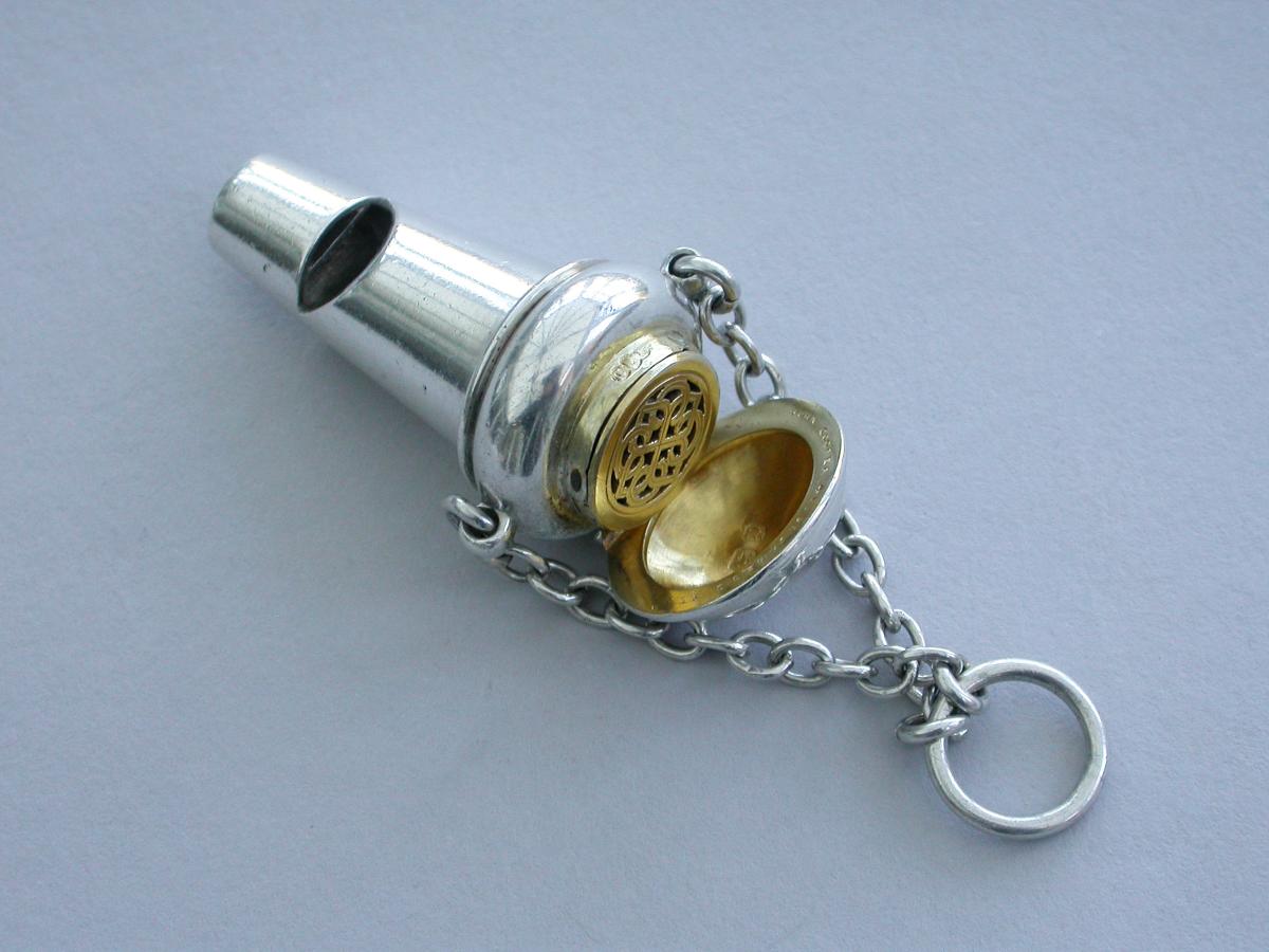 Victorian Silver Combined Whistle and Vinaigrette