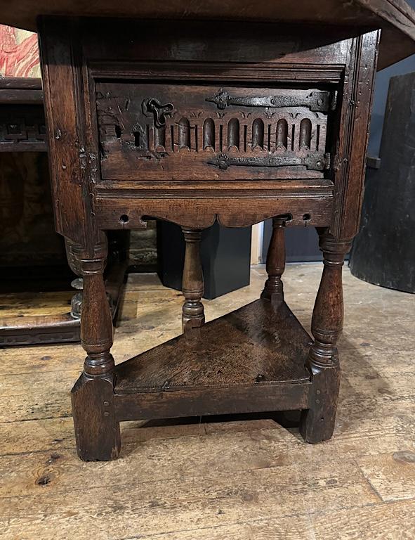 Rare Mid 17th Century English Oak Folding/ Credence Table. Appleby Castle. Circa 1630