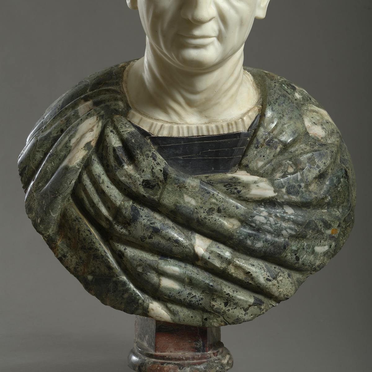 Massive Statuary and Polychrome Marble Bust of an Emperor